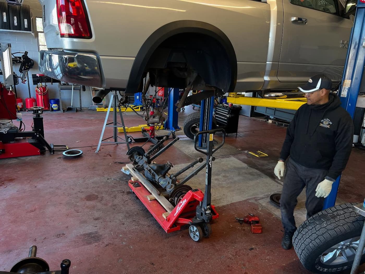 Dodge Ram with the rear axle out